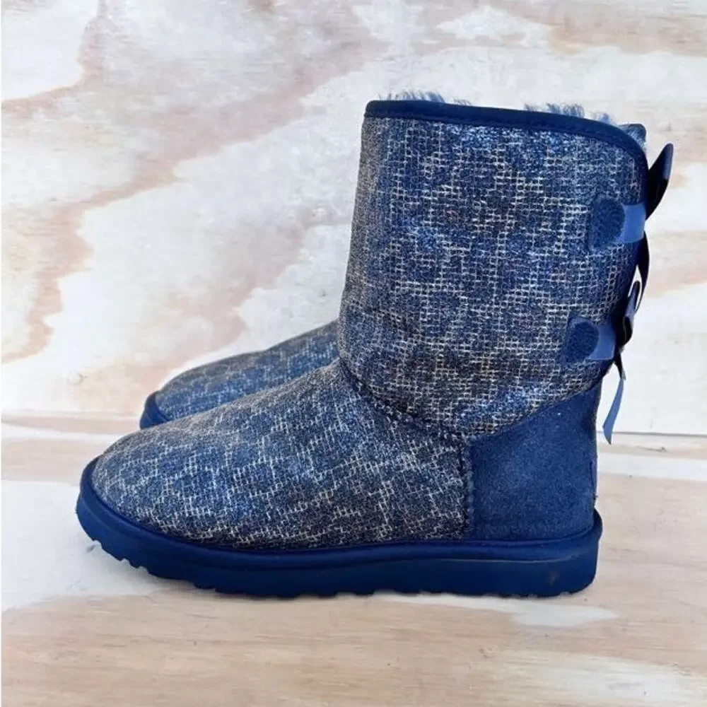 UGG Australia -Bailey Bow Glitter Leopard -Boots -Blue -Women's - 6 -S/N 1006815